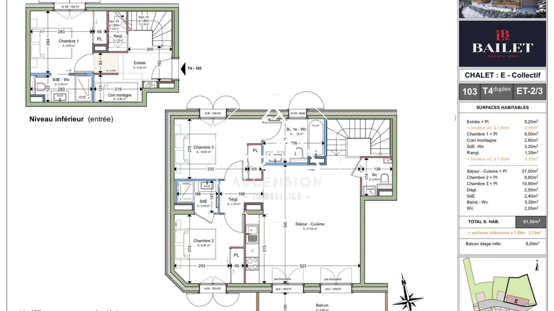 LES REFLETS D’ARDENT – APPARTEMENT DE TYPE 4 PIECES + COIN MONTAGNE DUPLEX